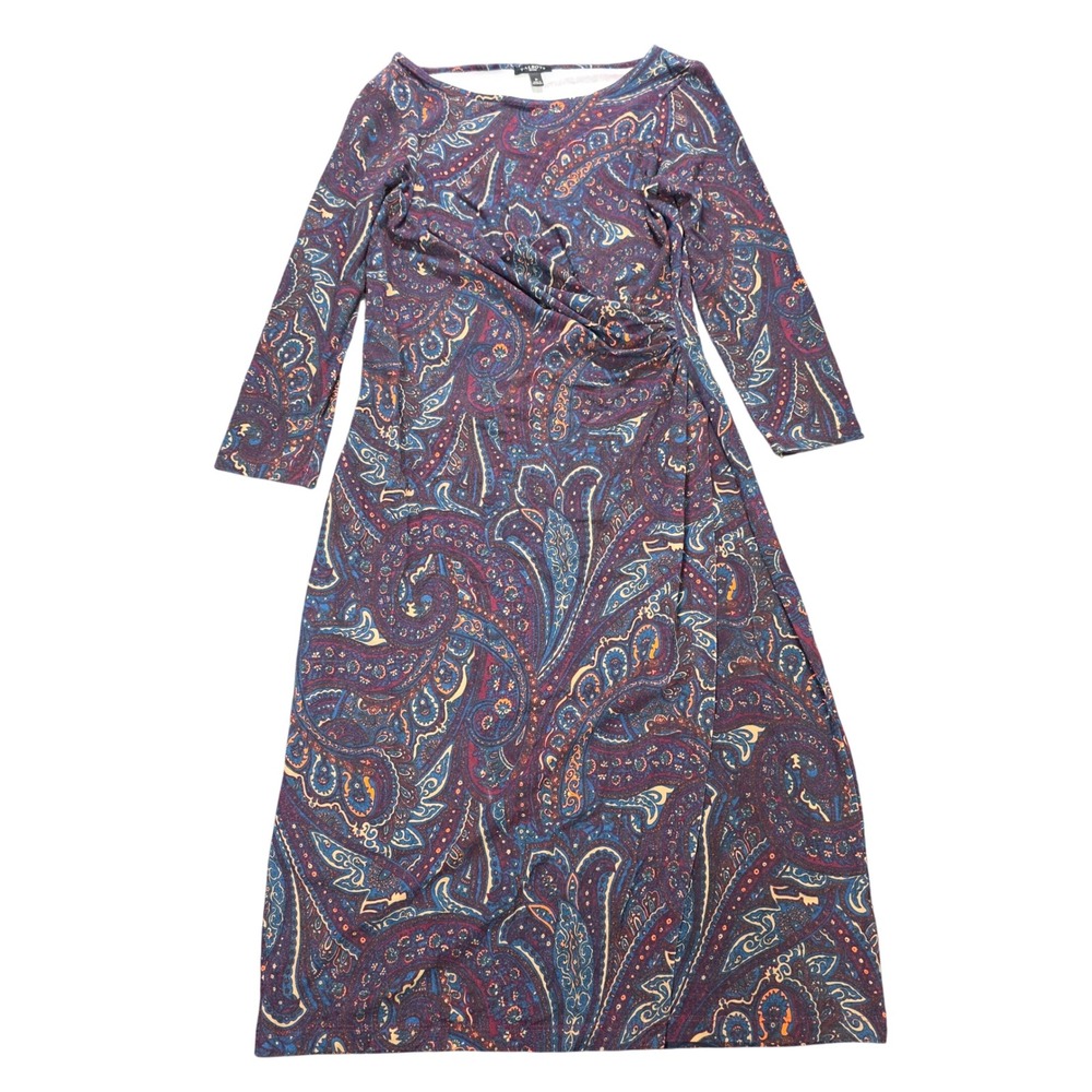 Talbots Petites Paisley Print Faux Wrap Sheath Dress Size P Multi Long Sleeve